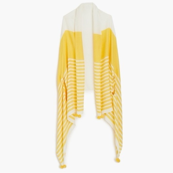 J. Crew Accessories - NWT J‎ Crew Womens Yellow White Pompom Trim Cape Scarf Coverup Beachy New Modal
